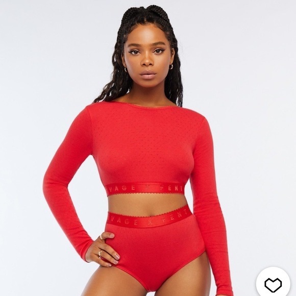 Savage X Fenty Tops - SAVAGE x FENTY Red Long Sleeve Crop Top L